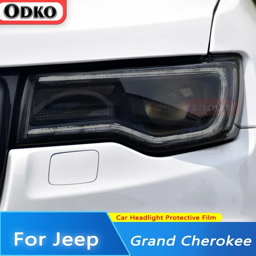 For Jeep Grand Cherokee WK2 2014-2020 Car Headlight Tint Black Protective Film Protection Transparent TPU Sticker 2 Pcs