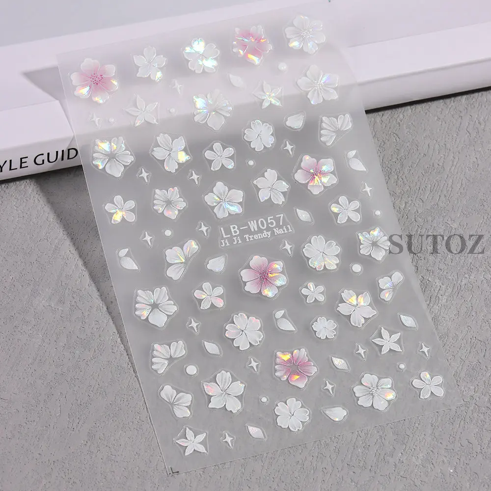 Laser Hawaiian Flower Nail Art Stickers viola Cherry Blossom Design petali lucidi cursori per foglie Charms Manicure decori LEBLB-W056