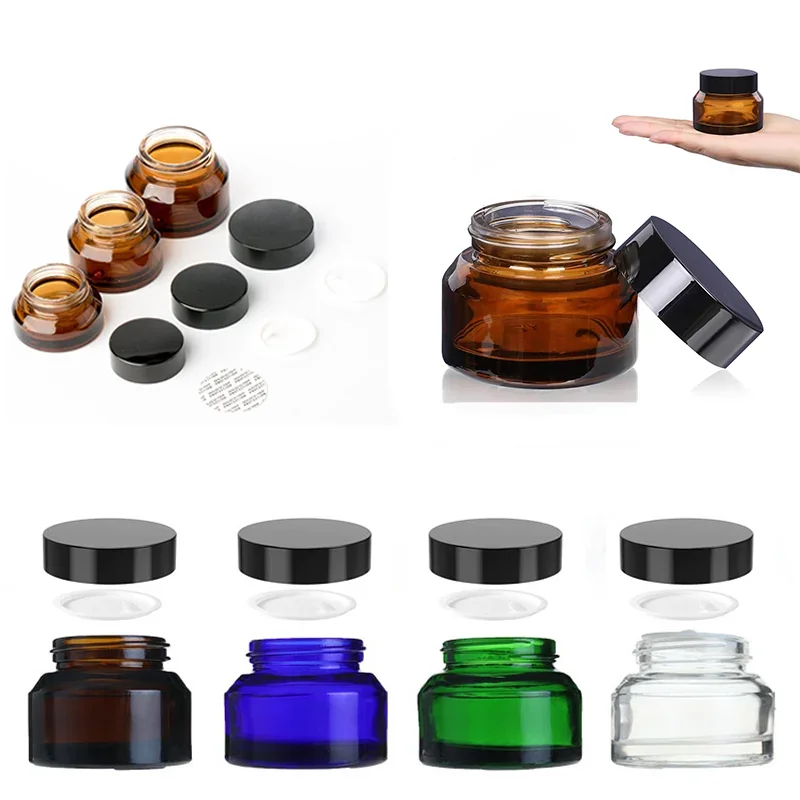 5pcs 15g30g50g Glass Cosmetic Jars with Inner Liner Round Empty Travel Refillable Bottles Sample Body Skincare Lotion Containers