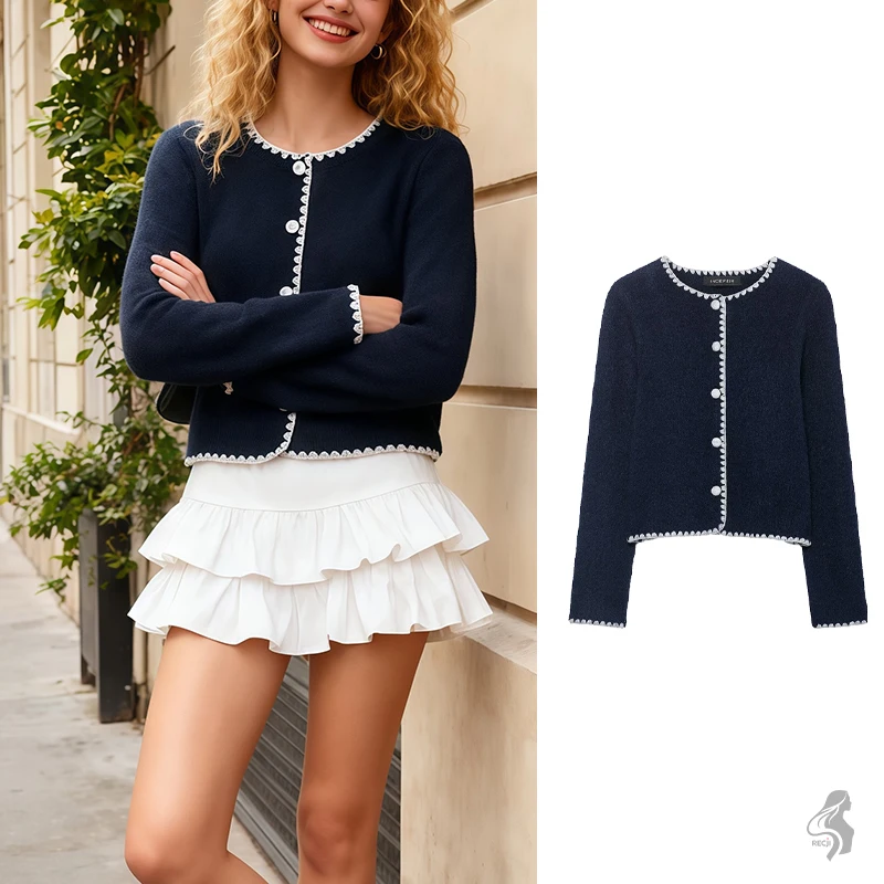 

Модный вязаный кардиган, однобортный женский вязаный кардиган с длинными рукавами и круглым вырезом, незаменимый товар на весну и осень