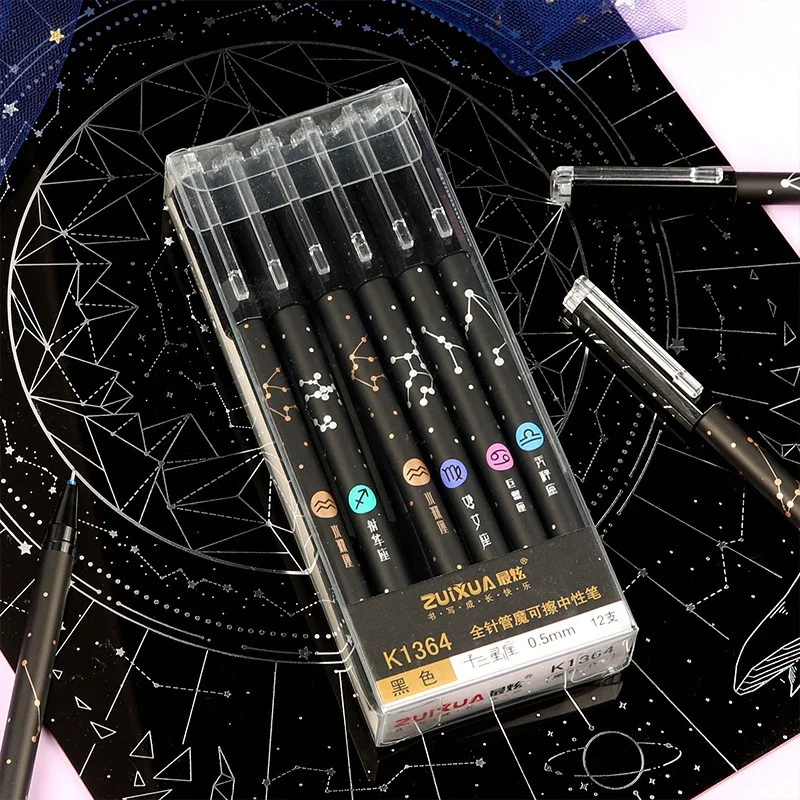 Imagem -06 - Constelação Erasable Caneta Gel Recargas Caneta de Tinta Azul e Preta Punho Lavável Escritório Escrita Papelaria 05 mm 12 Mais 50 Pcs por Conjunto