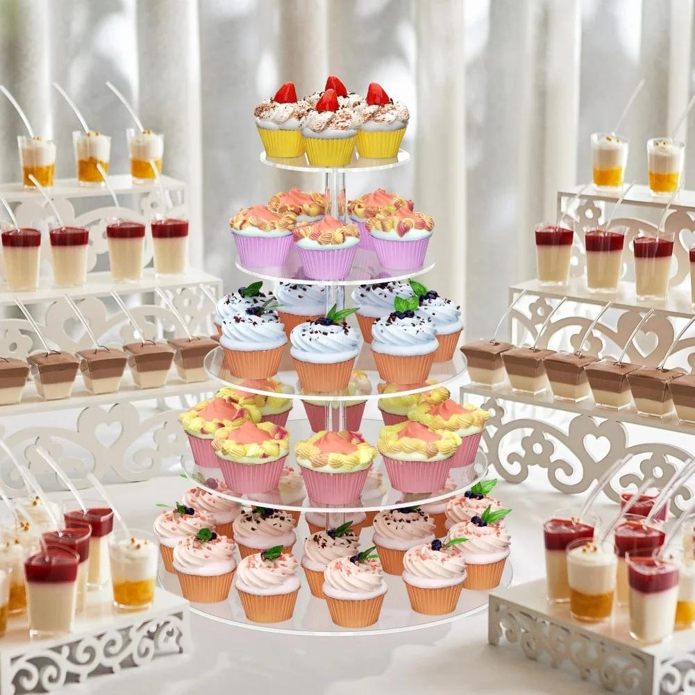 1Set 3/4/5 Tier Acrylic Cupcake Display Stand With Four Acrylic Rods Multifunctional Clear Cake Tower Stand For Party Decor