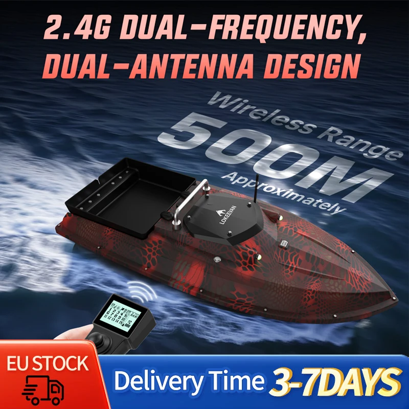 LOKEEVAN Köderboot D80E 46800 mAh 12V GPS+Beidou Dual-Positionierungssystem mit Sonar-Sensor zur Anzeige von Wassertiefe und -temperatur