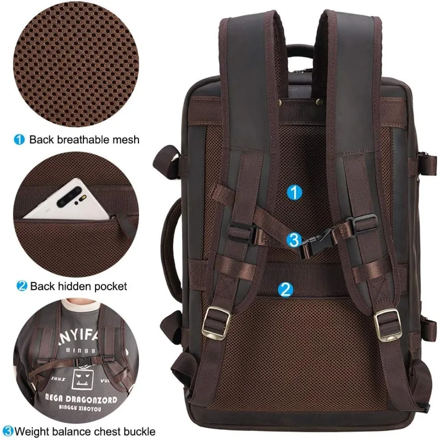 กระเป๋าเป้สะพายหลังหนัง Masa Kawa ขนาด 15.6 นิ้ว สำหรับผู้ชาย ขยายได้ 36 ลิตร เหมาะสำหรับเดินทางเพื่อธุรกิจ กระเป๋าเป้เดินทาง กระเป๋าเป้สำหรับวันหยุดสุดสัปดาห์