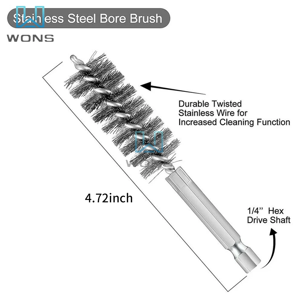 8-19mm Stainless Steel Wire Cleaning Brush Hexagonal Rod Gun Brush Metal Wire Pipe Cleaning Brush Rust Cleaner Polishing Brush