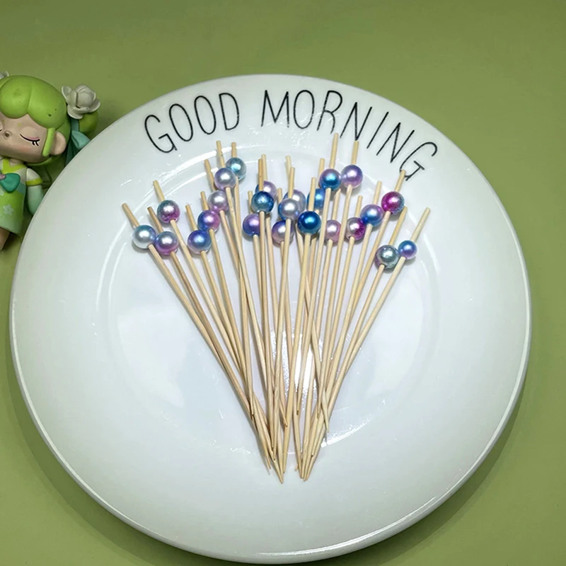 100 قطعة اللؤلؤ الخيزران الغذاء العصي المقبلات أسياخ ل حفل زفاف وعيد ميلاد الزخرفية الغذاء كوكتيل يختار ل المقبلات #3