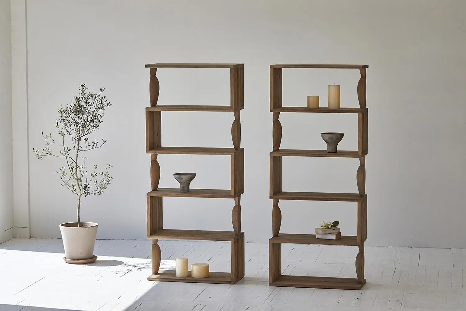 ！@French-Style Retro Wabi-Sabi Bookshelf Display Rack Mid-Century Art Bookcase Display Cabinet Simple Storage Shelf Made Oak Woo