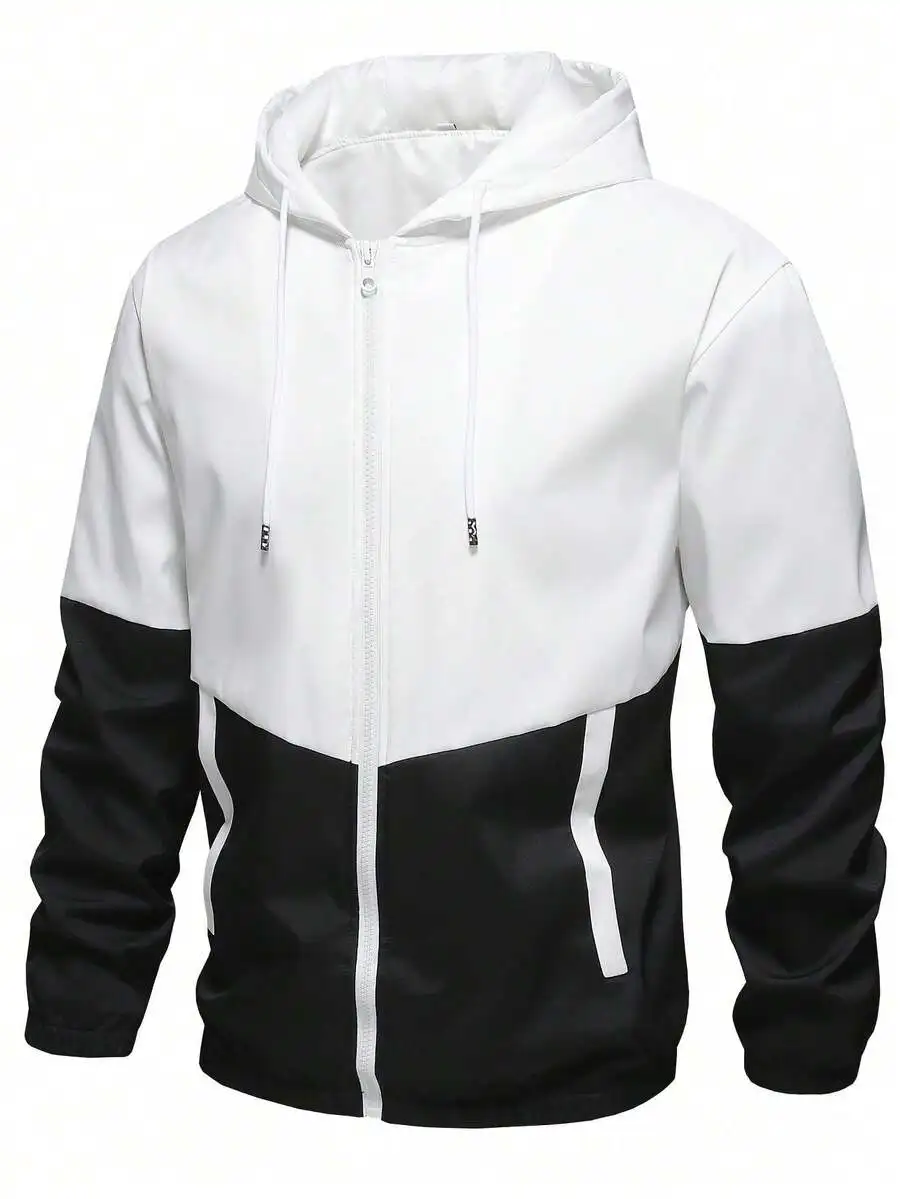 

Mens Windproof Breathable Colorblock Hooded Jacket Sportswear Fitness Running Outerwear