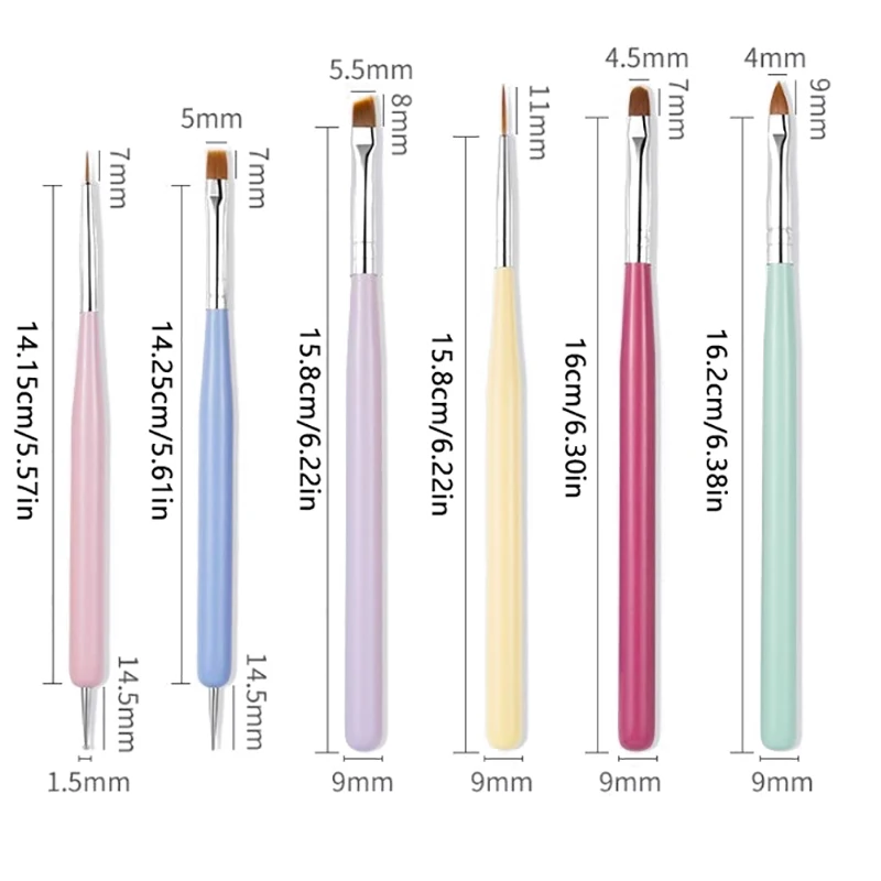 6Pcs/Set Nail Glue Phototherapy Pen UV Gel Brush Pen Acrylic Brush Professionnal Nail Art Brushes Painting Drawing Brush