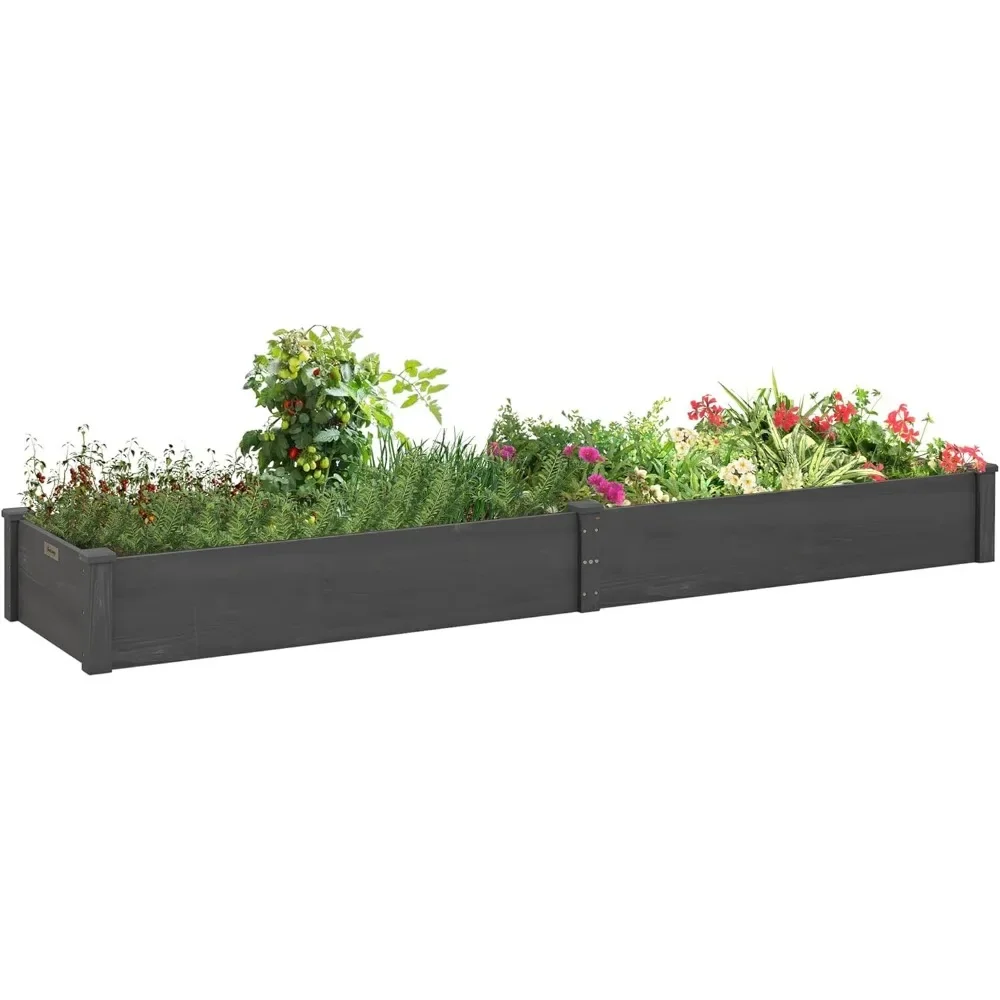 

8x2ft Wooden Raised Garden Bed Kit, Elevated Planter with 2 Boxes, Self Draining Bottom and Liner