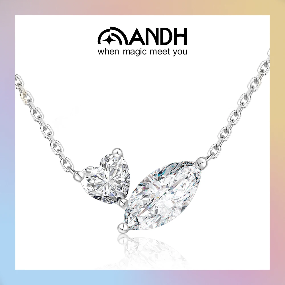 

ANDH Heart&Marquise Shape Moissanite Necklace 925 Sterling Silver Gift for Wife Girlfriend Anniversary Romantic Pendant Necklace