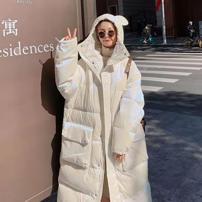 

Hat 2023 Hooded Down Coat Winter Women Light Thin White Duck Down LONG Parkas Ladies Long Warm Big Size Puffer Outwears