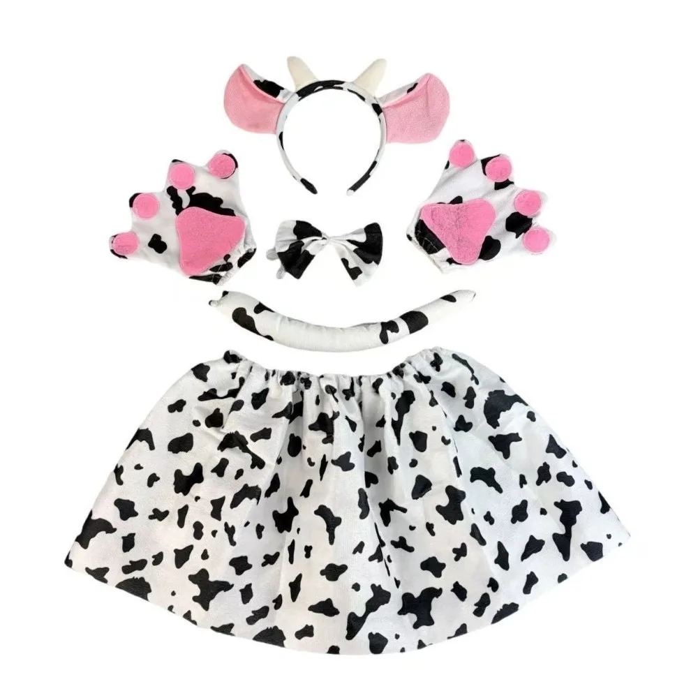 Cowgirl Skirt Headband Bow Hairband Children Short Dress Giraffe Performance Costumes Animal Ears Tail Complete Set Toddler