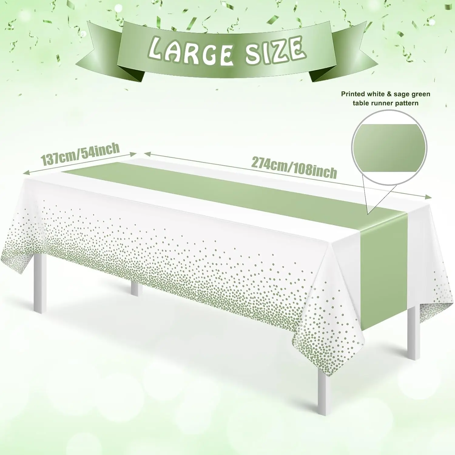 1/2/3/5pcs White and Green Tablecloth- Disposable Plastic Table Cover Suitable for Birthday,Graduation Party Decorations
