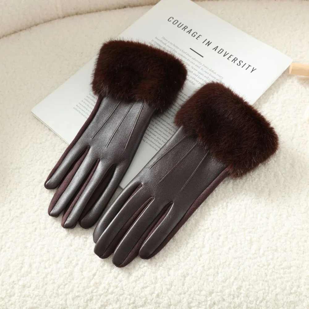 New Touchable Screen Winter Gloves Full Finger Waterproof Touch Screen Gloves Warm Imitation Mink Fur Driving Mittens Women Men