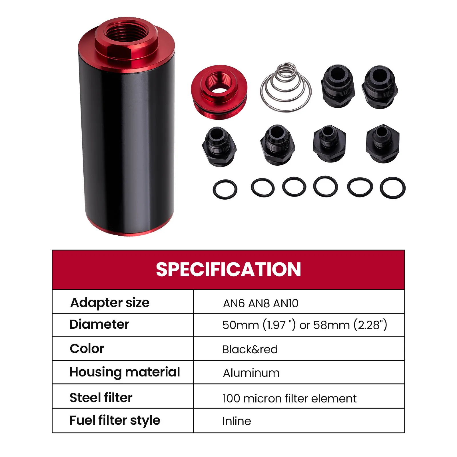 AN6 AN8/10 Stainless Steel Inline Fuel Filter High FLOW 0.1mm Cleanable Fitting