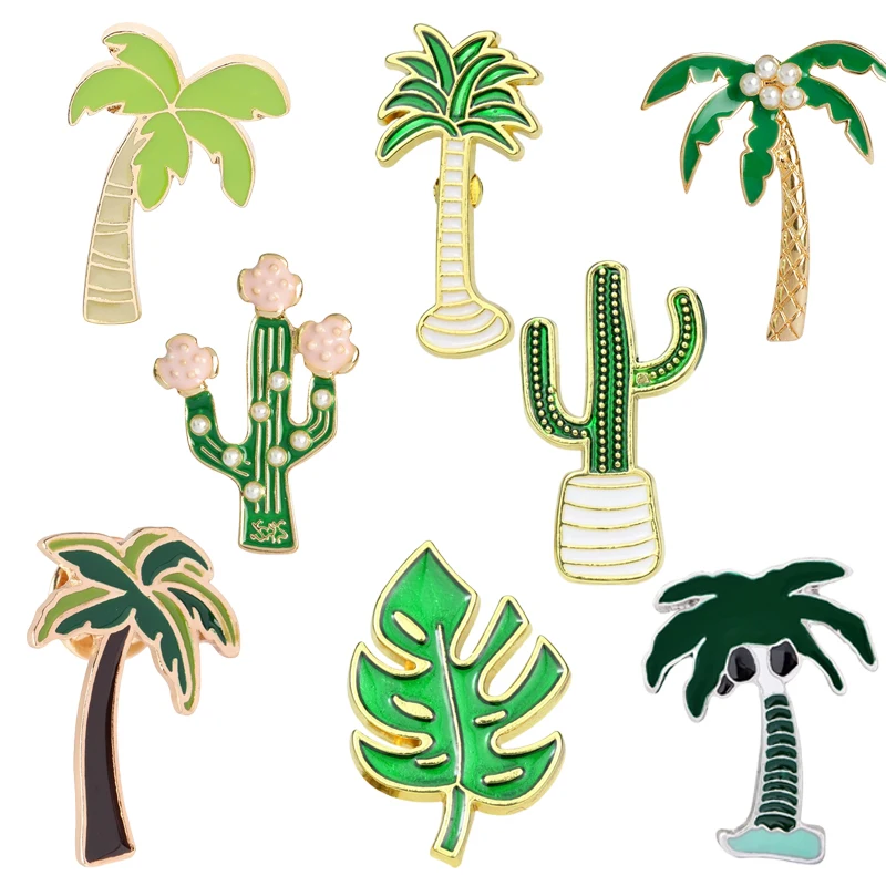 Зеленое сердце в форме земли, брошь, эмалированная булавка, креативное растение, саженка, кокосовое дерево, кленовый лист, кактус, лес, гора, джинсовый значок