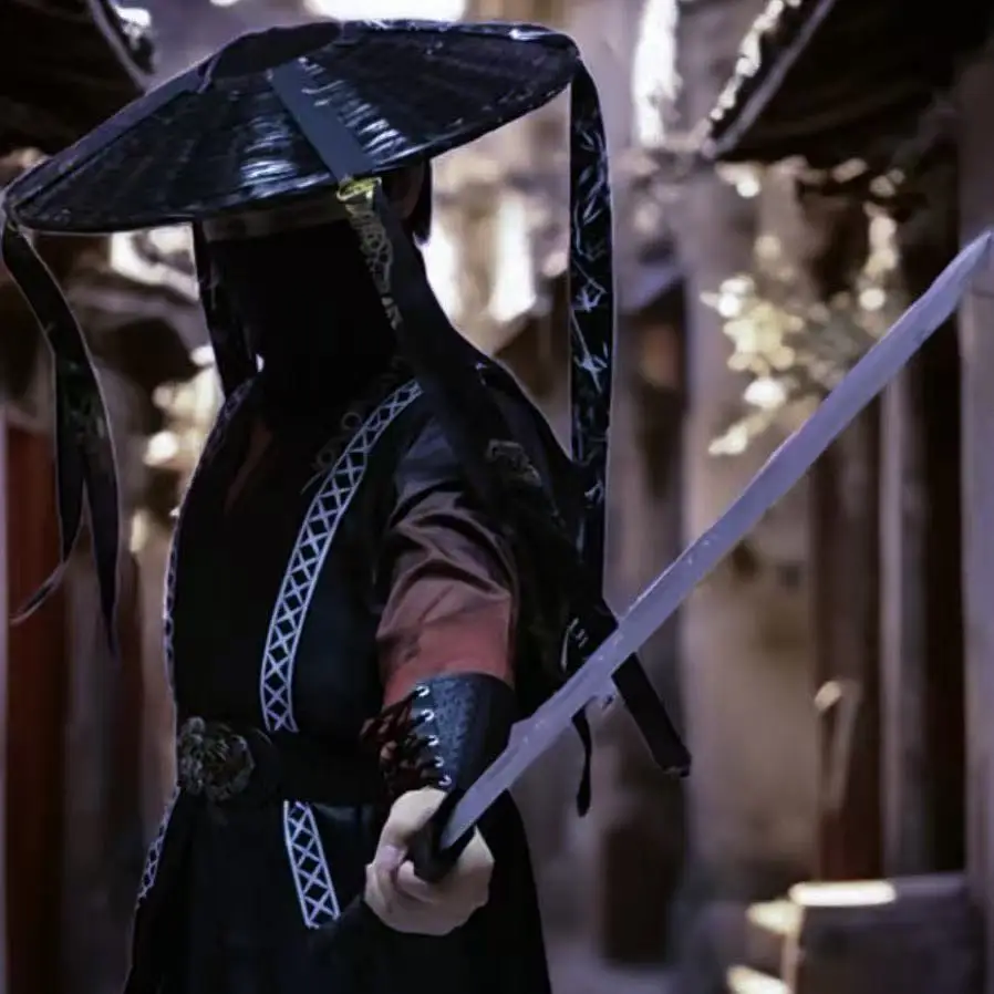 أسود هالوين المبارز Hanfu الرجال النساء التقليدية الصينية عبر طوق الملابس أنيق الحدث ليلة Wuxia الدفاع عن النفس كوس زي #4