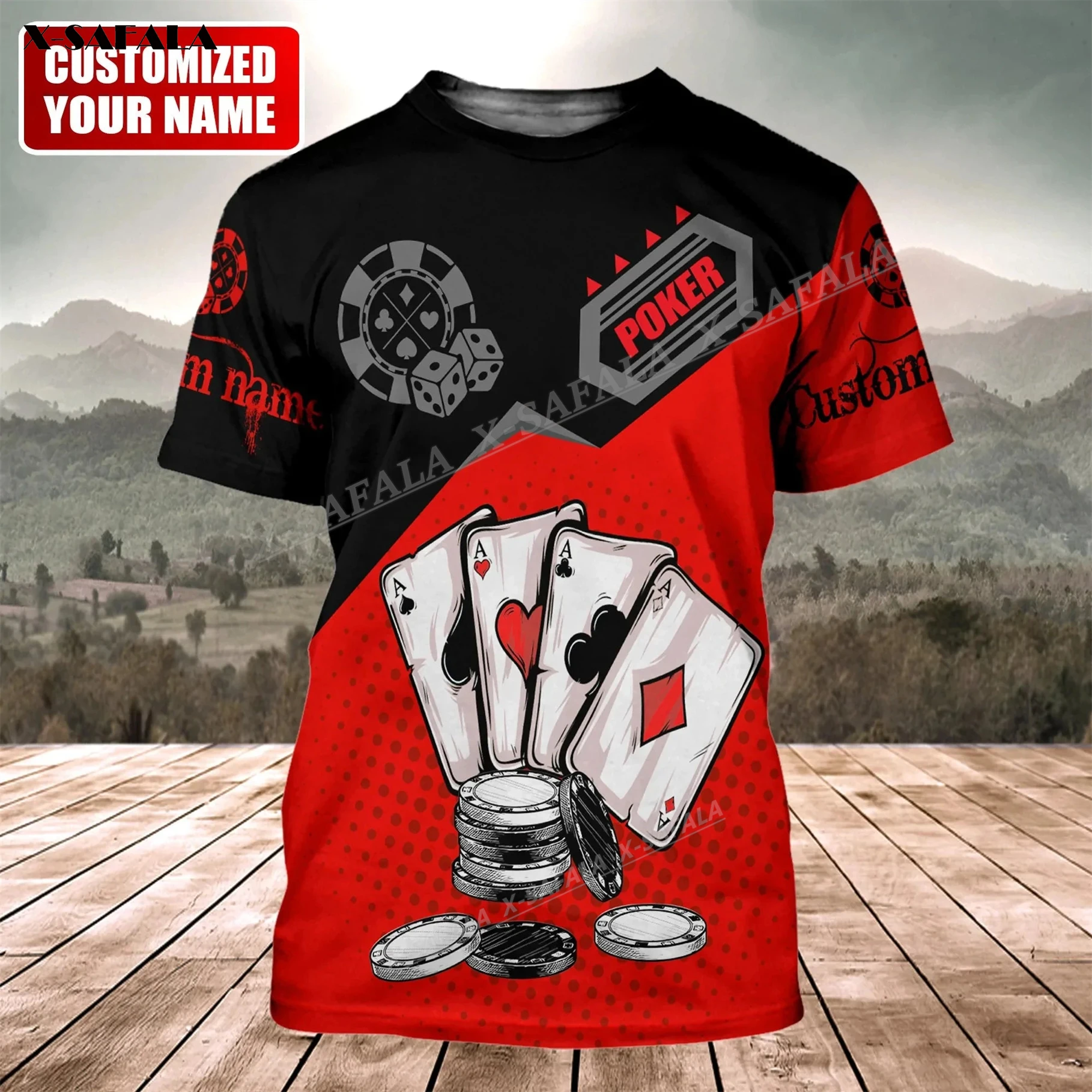 Custom Name Poker Skull Gift Dad Player 3D Print Men T-Shirt Tops Tees Short Sleeve Milk Fiber Baby-Skin-Feeling Better Cotton