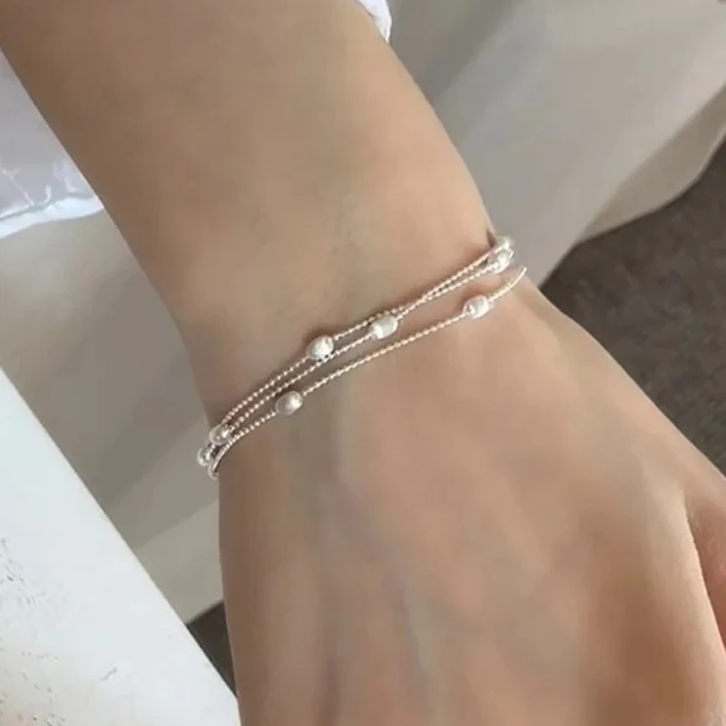 

925 Sterling Silver Multi Layer Charming Bean Water Droplet Bracelet for Women Fine Jewelry Minimalist Accessories Wholesale