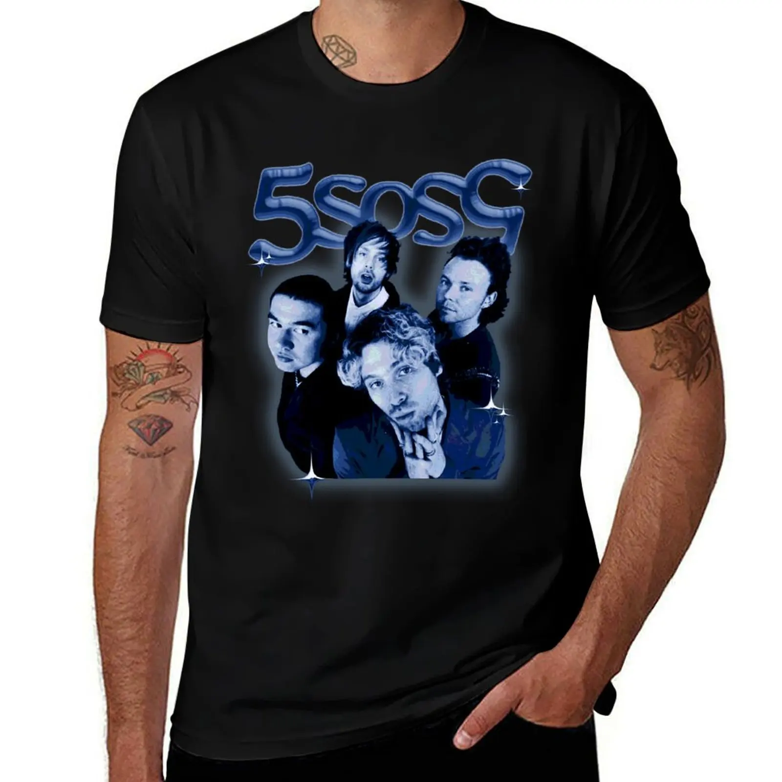

5sos5 Vintage Graphic Blue Metal T-Shirt summer top basketball graphic tees T-shirt men