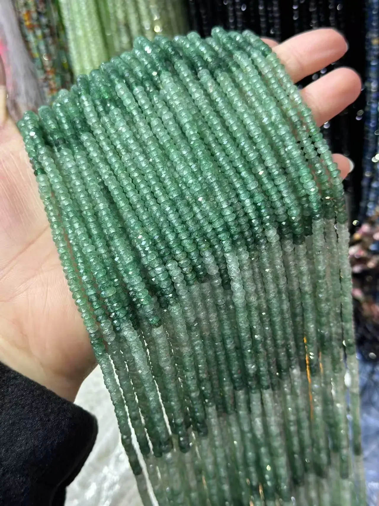 

3A Natural Gradient Green Strawberry Faceted Rondelle 38cm Loose Beads for Jewerly Making Fashion Stone DIY Necklace Wholesale
