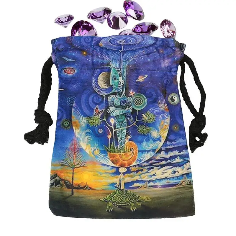 Tarot Dice Bag Drawstring Tarot Dice Bag Tarot Card Storage Pouch Fabric Jewelry Bag Multifunctional 13X18cm Tarot Bag For Tarot