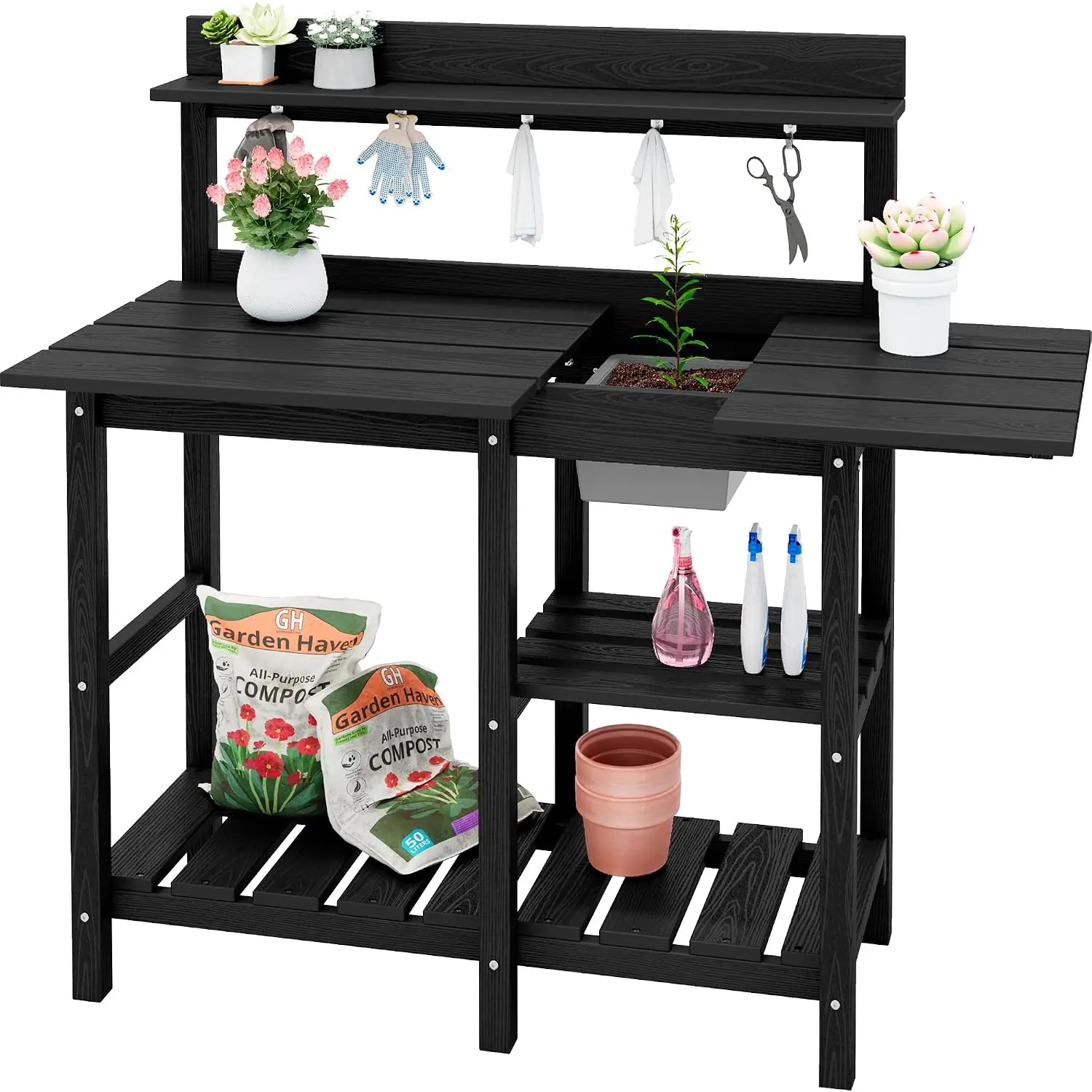 Outdoor Potting Bench with Removable Sink,Gardening Table,Black
