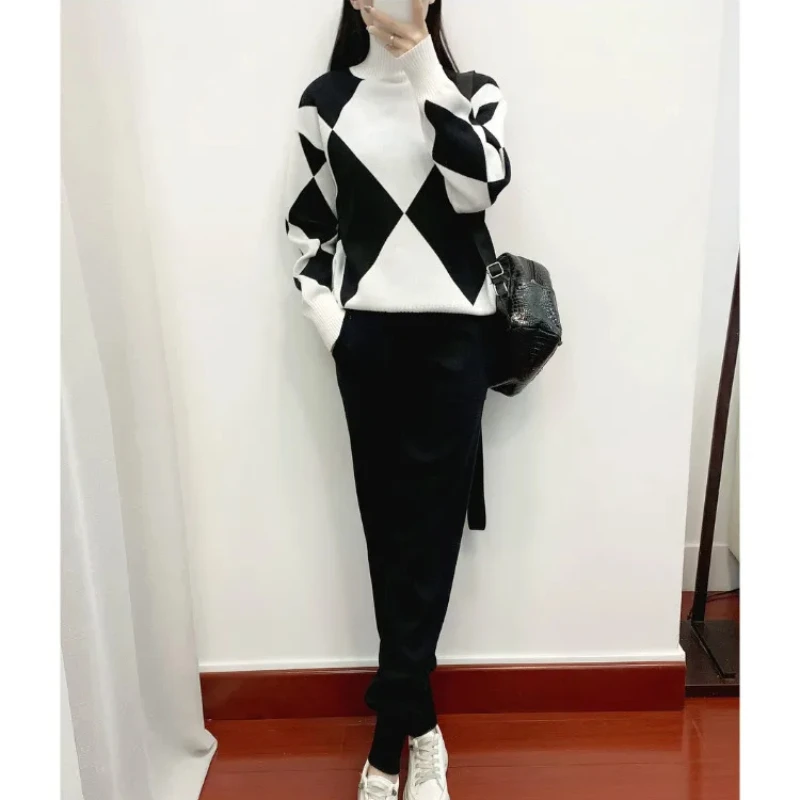 Women sweater suits sets Autumn winter Warm Set thick soft knitted sets pullovers +long Pant Casual 2 Pieces Track Suits