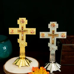 HTISOK Orthodox Cross Metal Cross Crucifix Russian Orthodox Standing Cross Churches Weddings Funerals 7.3In*3.9In