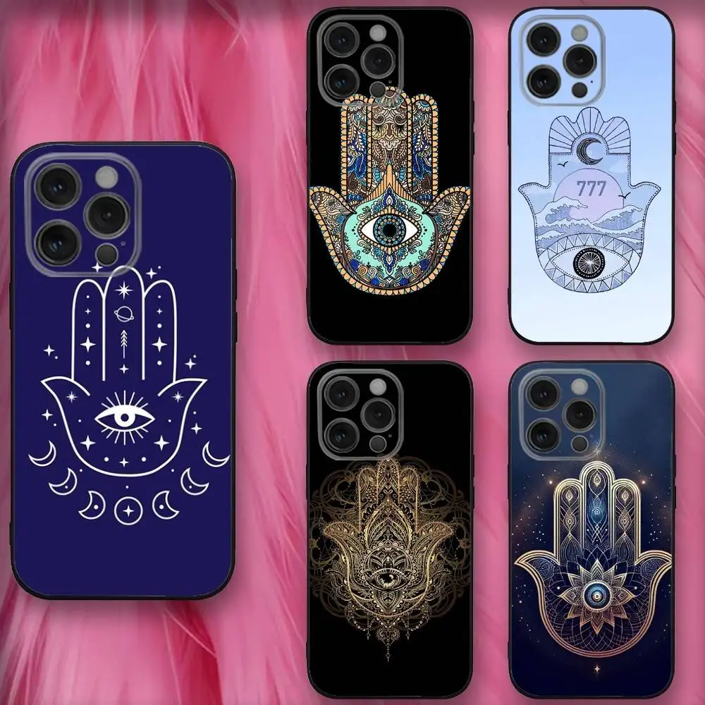 

Hamsa Hand of Fatimas Phone Case For iPhone 16,se4,15,14,13,12,11,Pro,X,XS,Max,XR,Plus,Mini Soft Black Cover