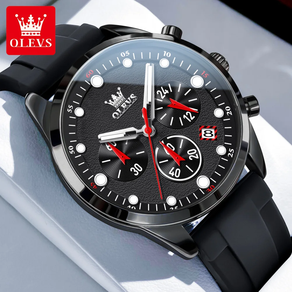 Olevs Herren uhren jungen Stil helle Farben Silikon armband Original Quarz Armbanduhr wasserdicht Chronograph leuchtendes Datum 5