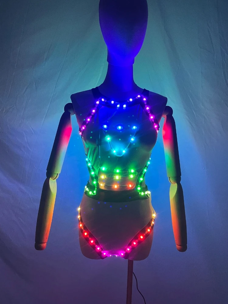 Color Change LED Light Club Cloth Women Sexy Remote Control Glow Bodysuit Dance Bar Nightclub GOGO Singer Performance Costume