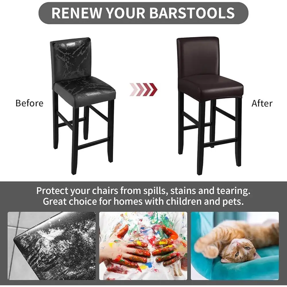 Stretch Waterproof Faux Leather Bar Stool Covers Removable Washable Slipcovers Elastic Protector Dining Room Pub Cafe Counter