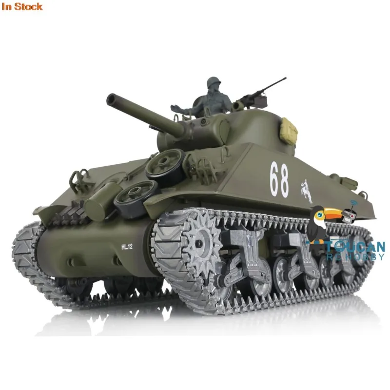 US Stock HengLong RC Tank 1/16 Customized 7.0 M4A3 Sherman 3898 Barrel Recoil 360° Metal Tracks Historical Military Toy Panzer