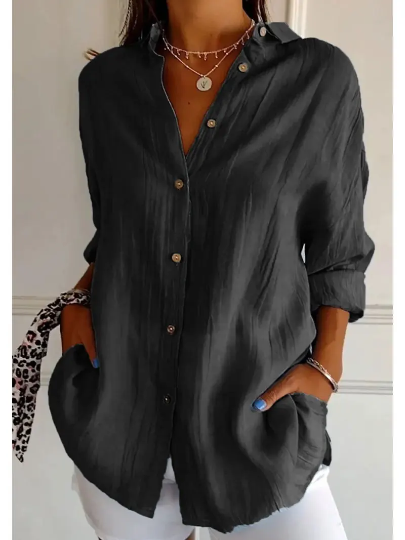 Shirt Women's Lapel Long Sleeve Solid Color Casual Single Breasted New Fashion Casual Restro Shirt Tops Blouses for Female