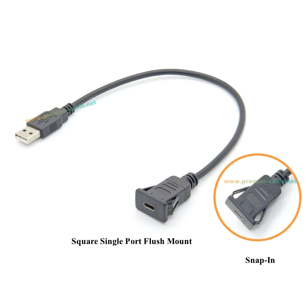 USB A to C Snap-In Panel Mount Cable Square Single Port 480Mbps USB 2.0 to Type C 3.1 Flush Mount Extension Cable With Buckle