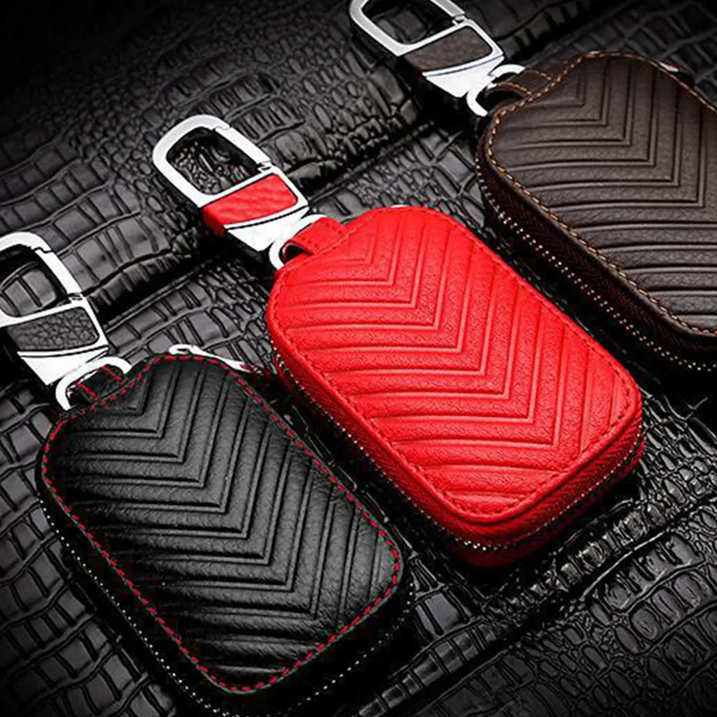 PU Leather Car Key Case Multifunctional Coin Bag Lightweight And Portable Zippers Household Key Bag red