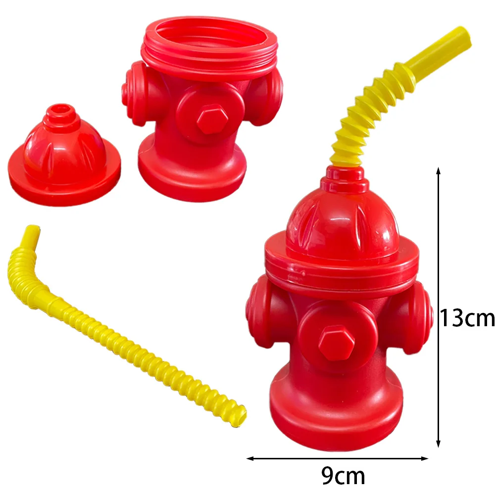 2pcs Novelty Fire Hydrant Straw Cups with Lid Suitable Fireman Birthday Party Decor Reusable Drinking Cups Straw Kids Favors