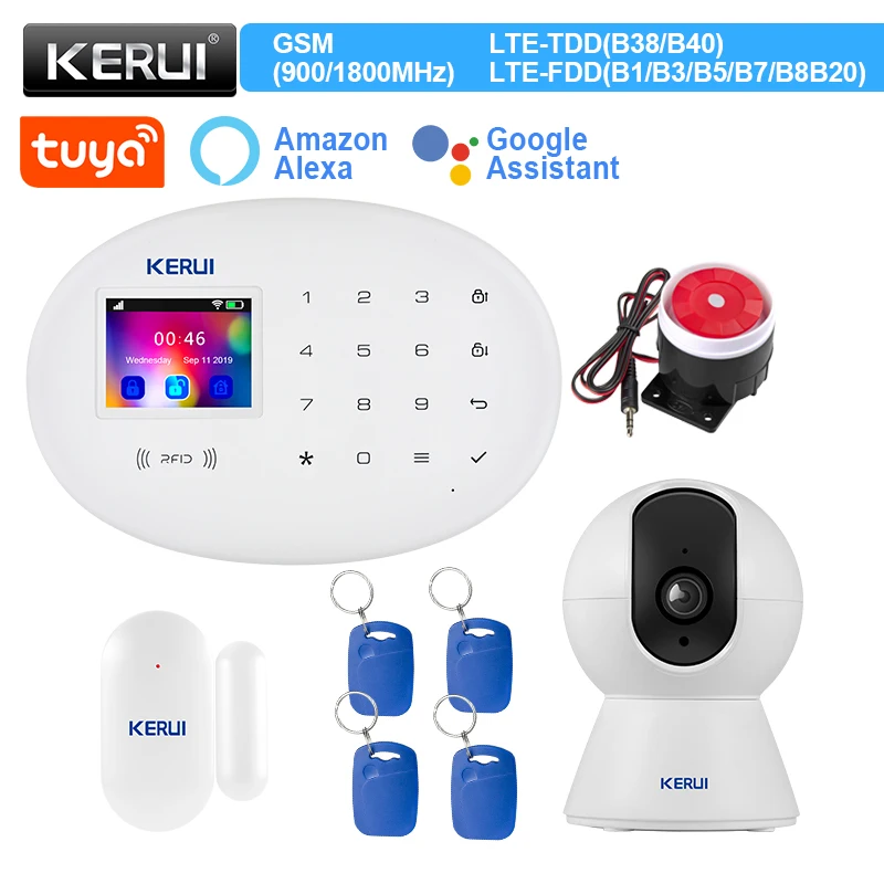 KERUI W202 WIFI GSM Alarm System Kit Home Security Protection Tuya Smart Remote Control with Motion Detector Door Opening Sensor