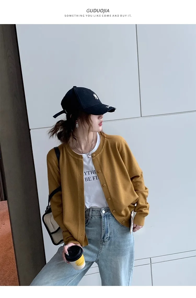 2026 Women Cardigans Sweater Casual Warm Spring Summer O-neck Long Sleeve Single Breasted Slim Fashion Korean Knitwears Tops