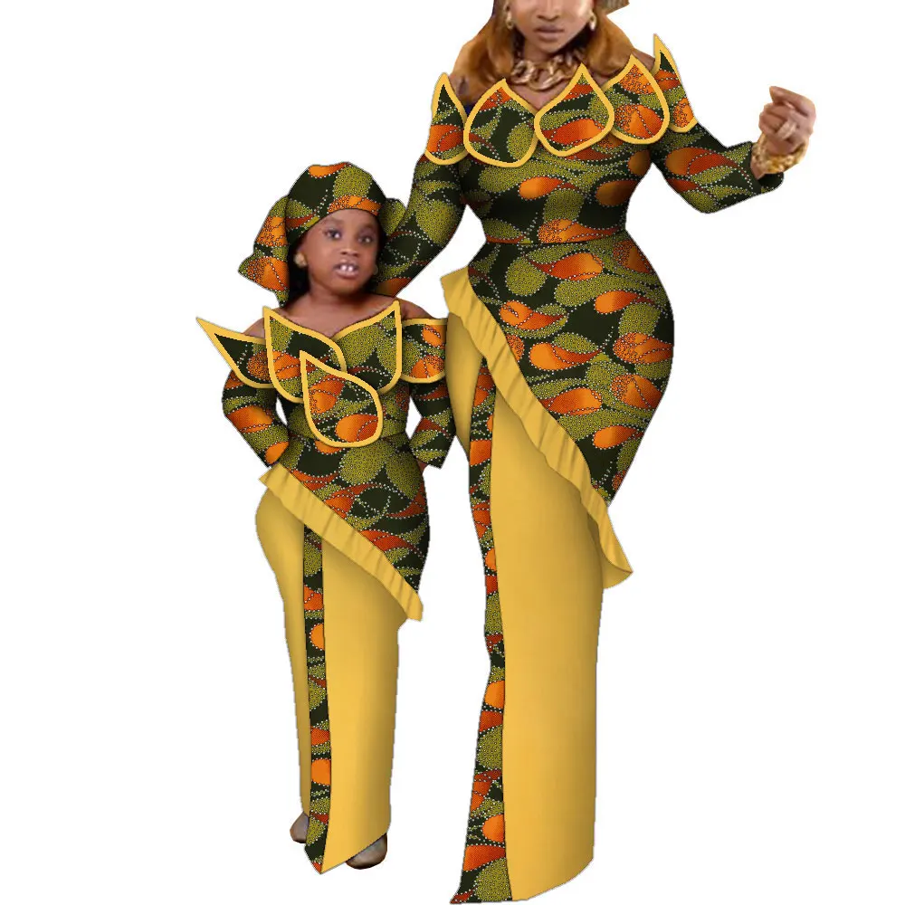 Fashion Mom Daughter Dress Ankara Dresses Women Girls Family Matching Clothing African Wax Print Dashiki Maxi Dress WYQ899