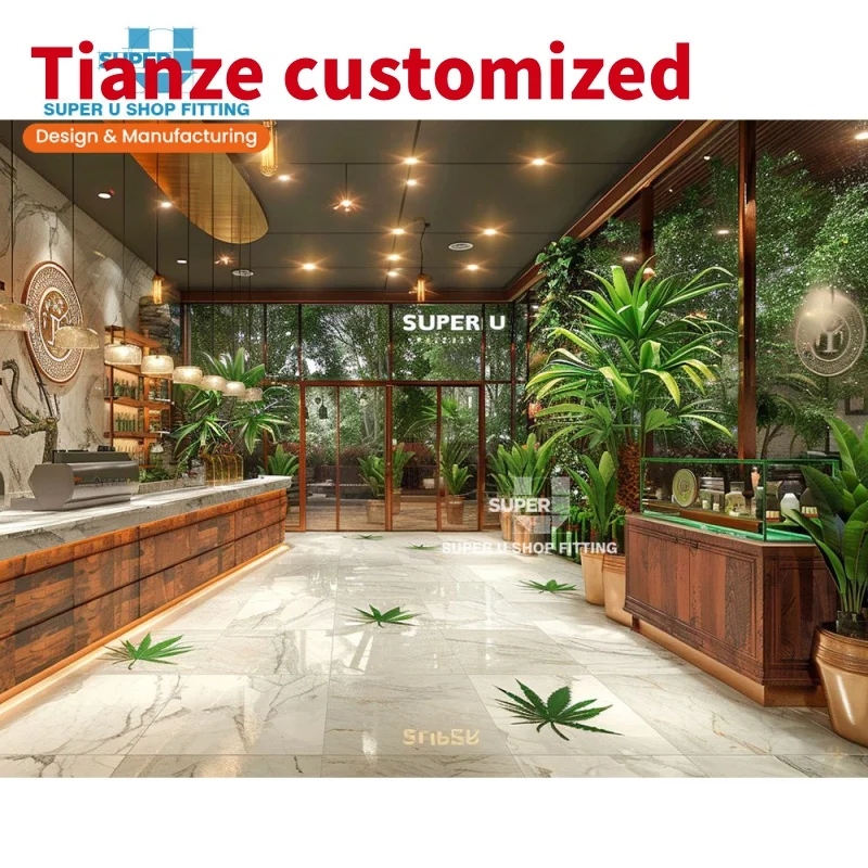 

(customized)Custom Wape Glass Vitrine Design Dispensary Display Cabinet Wooden Cigar Shop Supplies Design Marble Smoke S