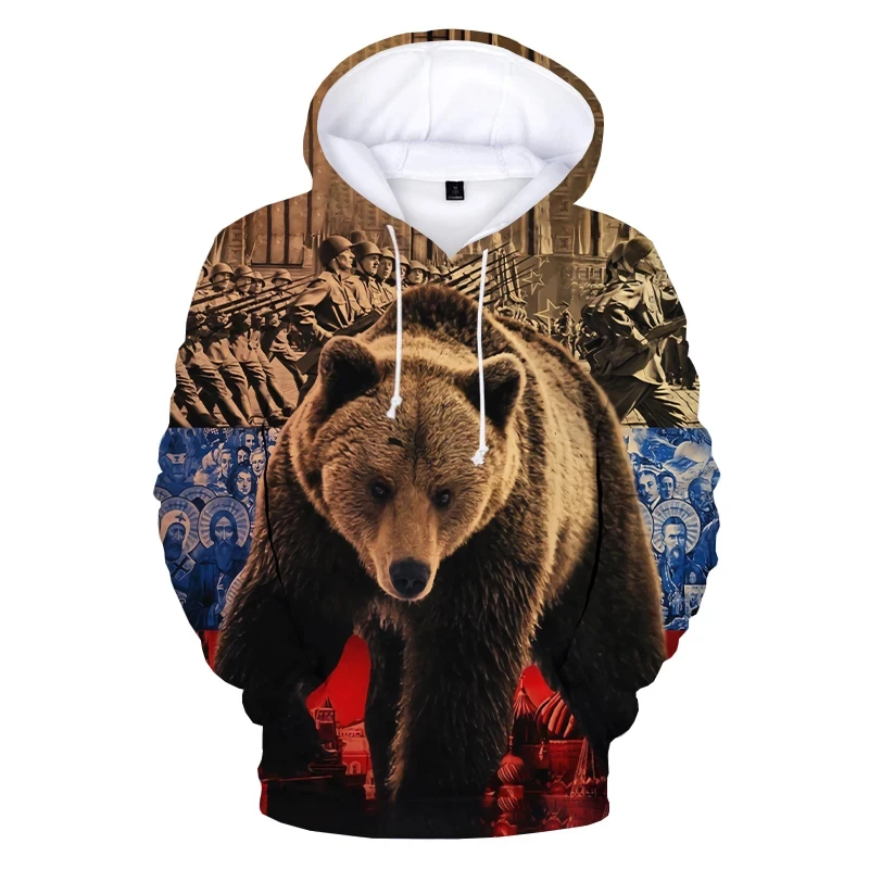 Neue Persönlichkeit Russland Bär russische Flagge gedruckt 3d Hoodie Sweatshirts Männer Mode lässig Pullover Harajuku Streetwear übergroß