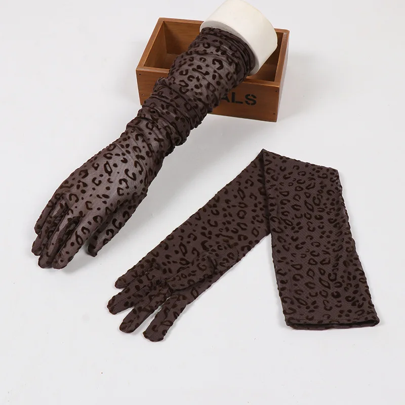 Mesh leopard print gloves thin women's lace hand stockings driving sun protection Halloween dress accessories