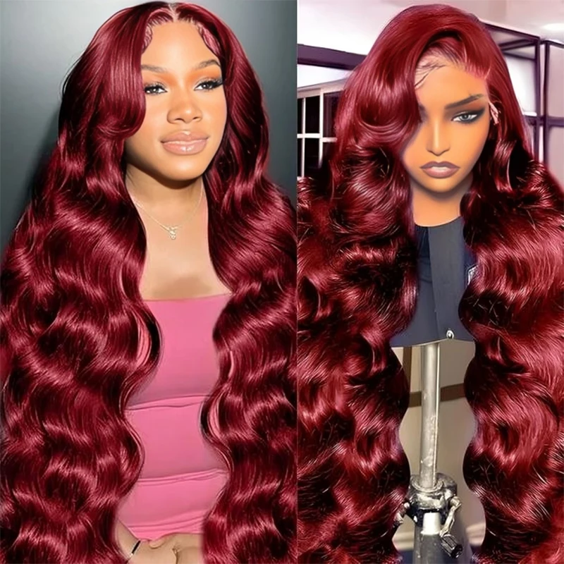 

30 inch 99j Burgundy Body Wave 13x4 Lace Front Wigs Human Hair Red 13x6 HD Lace Frontal Wig Burgundy Wig Colored Human Hair Wig