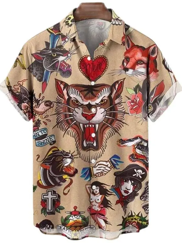 

3D Printed Men's Casual Lapel irt ort Sve Youth Faion Printed Casual irt Loose Fit Summer Wear for Young Men