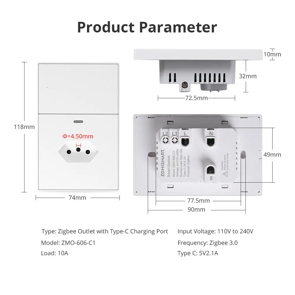 Zemismart Zigbee brasile presa presa Smart Wall Tomada 20A 10A con porta di tipo C Tuya Homekit Smartthings Google Home tramite Hub M1