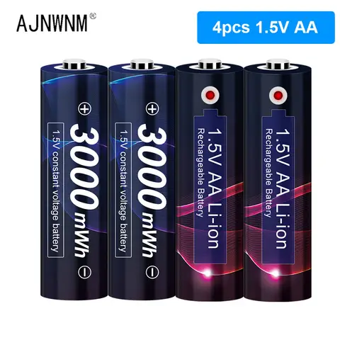 Rechargeable AA Lithium Battery 1.5V 3000mWh AJNWNM