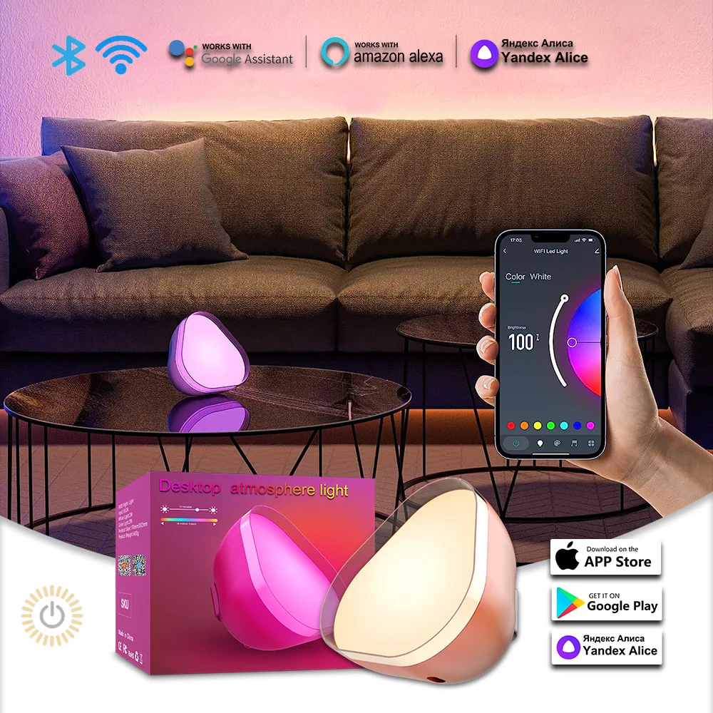 Nightlight WIFI Battery Led  Bluetooth Tuya Wifi Music Atmosphere Lamp Living Room Bedroom Desktop RGB Bedside Lamps I